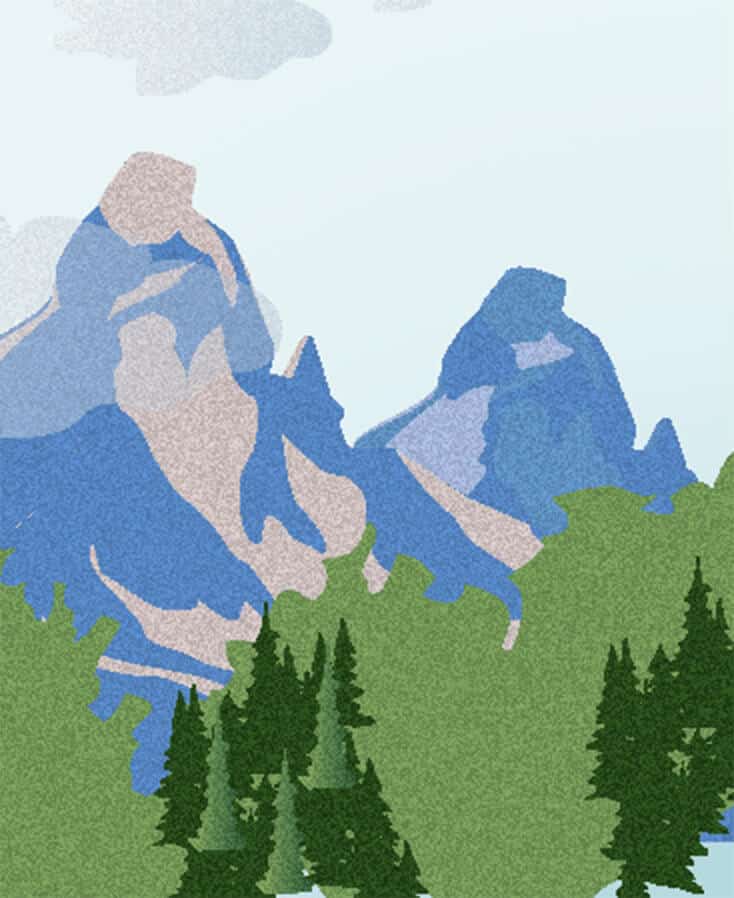 Des montagnes avec de la forêt symbolisant une planète préservée