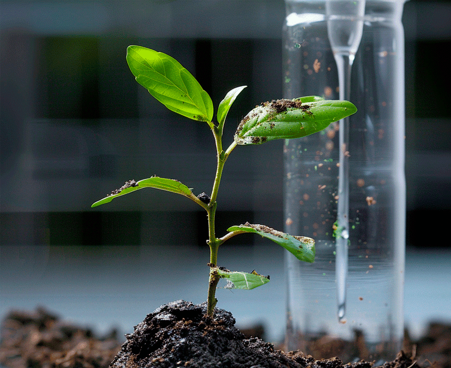 Une plante poussant en laboratoire sur une terre noire et bien structurée
