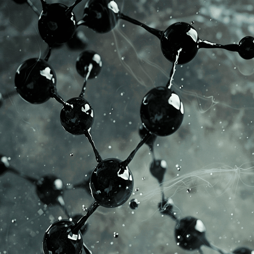 Une représentation d'atomes de carbones qui forment un réseau, symbolisant le stockage du carbone dans le sol
